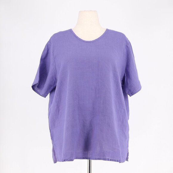 FLAX by JEANNE ENGELHART 100% Linen Short Sleeve Top Solid Purple Size M - Picture 1 of 5